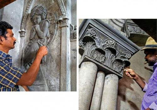 Artists at work in St. John's Church, Arehalli, Karnataka
